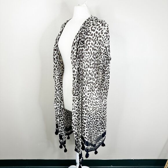 NEW J. Crew Swim Coverup Size M/L Leopard Print Beach Poncho Tassels L9713 - Picture 5 of 11